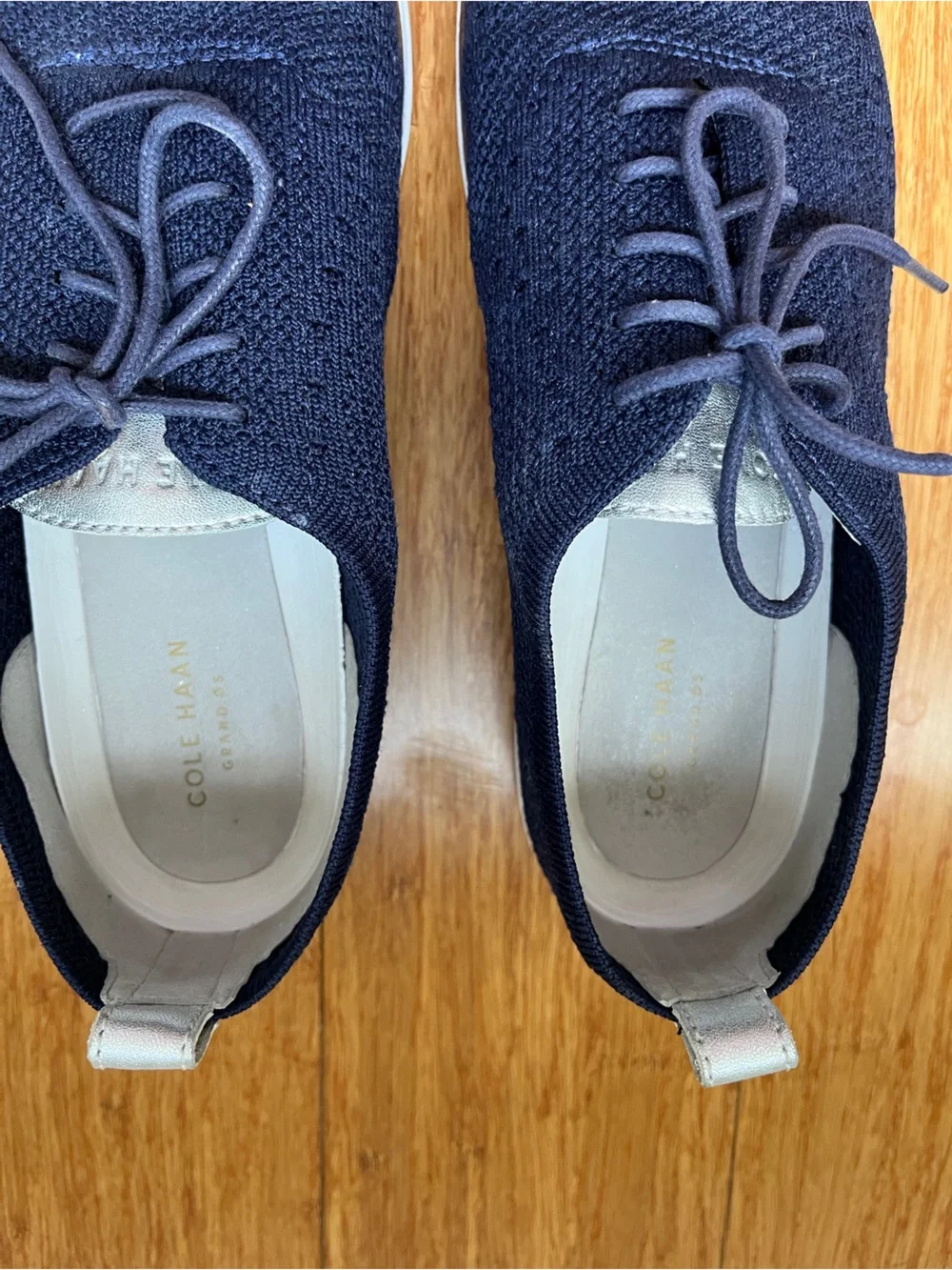 COLE HAAN WOMEN'S ZEROGRAND STITCHLITE OXFORD NAVY BLUE KNIT/WHITE W 10 B W11511